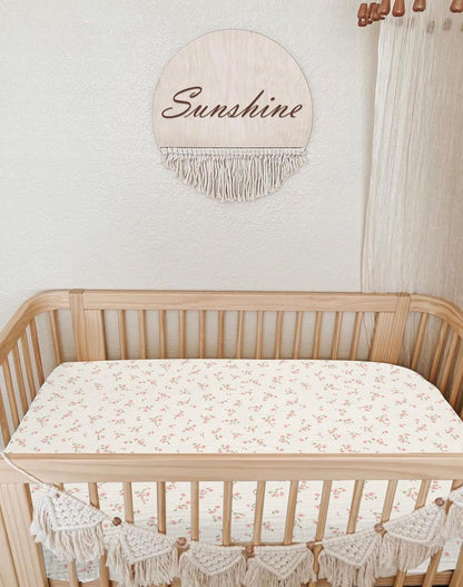 Muslin Bedside Bassinet Sheets 2 Pack, 33x20 Fitted Ultra Soft & Breathable Bedside Sleeper Sheets, Ideal for Baby Girl and Boy, Perfect for Newborns (Hopping Bunnies & Beige)
