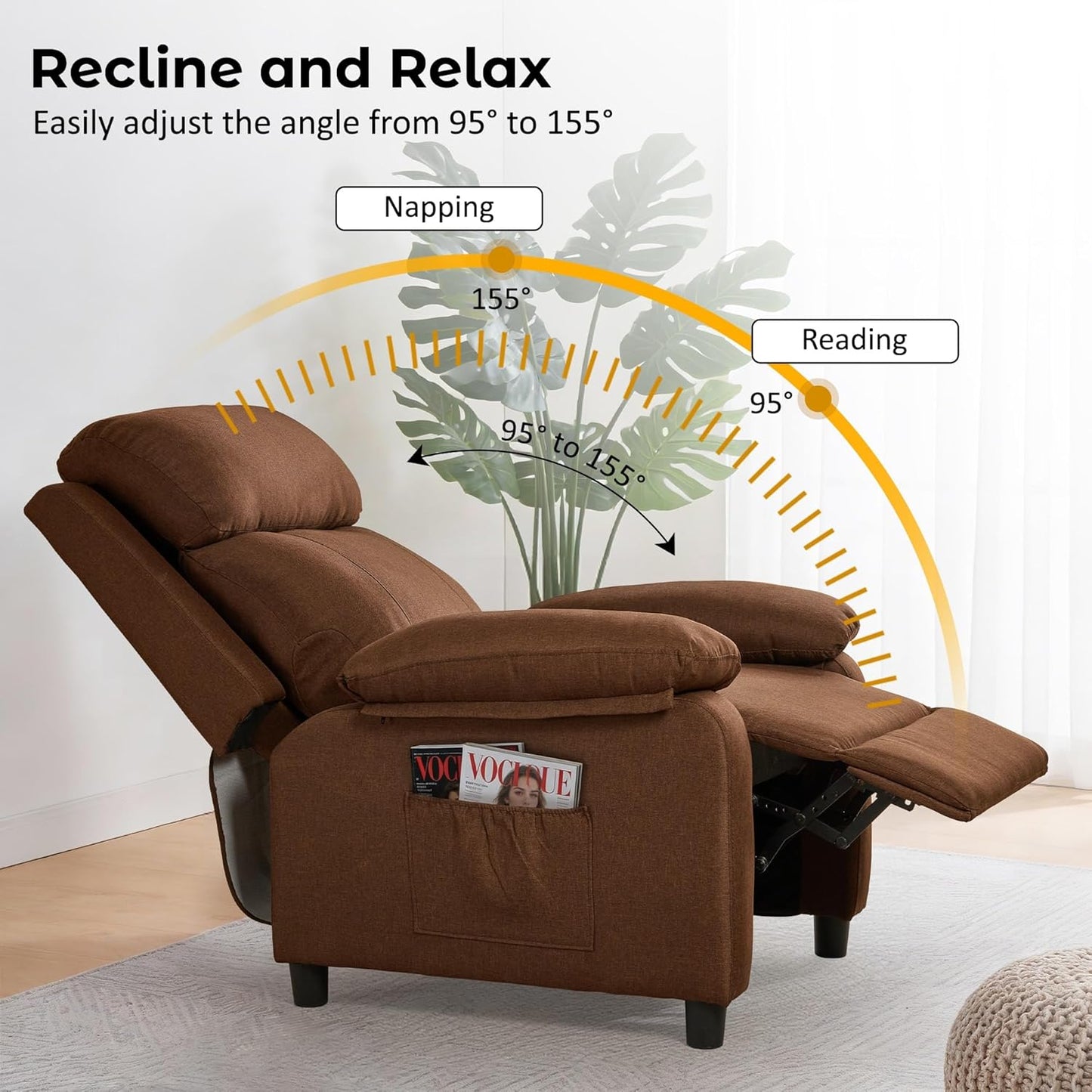 Korser Recliner Chair, 360 Swivel Rocker Chair for Adults, Small Rocking Recliner for Small Spaces, Upholstered Fabric Glider Recliner Nursery