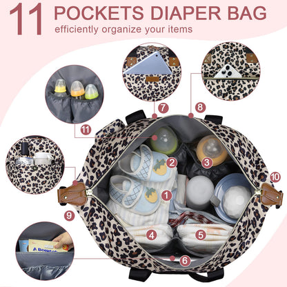 Pritent Diaper Bag Tote - Diaper Baby Bags with Pacifier Case, Shoulder Straps, Stroller Clips, Waterproof Large Mommy Maternity Travel Baby Bag for Mom and Dad, Green, Medium