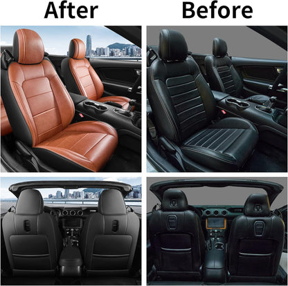Custom Fit Ford Mustang Convertible Seat Cover 2015 2016 2017 2018 2019 2020 2021 2022 2023 2024 2025 2026, Faux Leather Car Seat Cover Full Set (Convertible-Red+Balck)