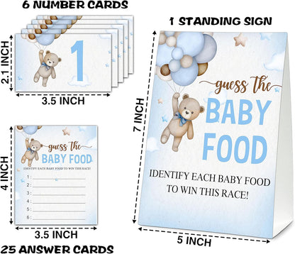 Guess the Baby Food Party Games, Baby Shower Game Set, 1 Standing Sign + 25 Answer Cards + 6 Number Cards, Boho Wild West Gender Reveal Party Decoration Supplies -B05