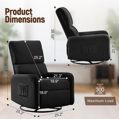 Korser 360° Rocking Chair, Nursery Rocker Chair with Side Pockets, Glider Nursing Chair with Steel Structure Base, Small Chair for Small Spaces, Sherpa Swivel Accent Chairs for Living Room, Nursing