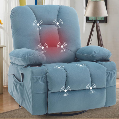 Rocker Recliner Chair with Massage and Heat, Oversized Rocking Nursery Recliners Overstuffed Swivel Glider with Cup Holder, Fabric Manual Single Sofa for Living Room, Beige
