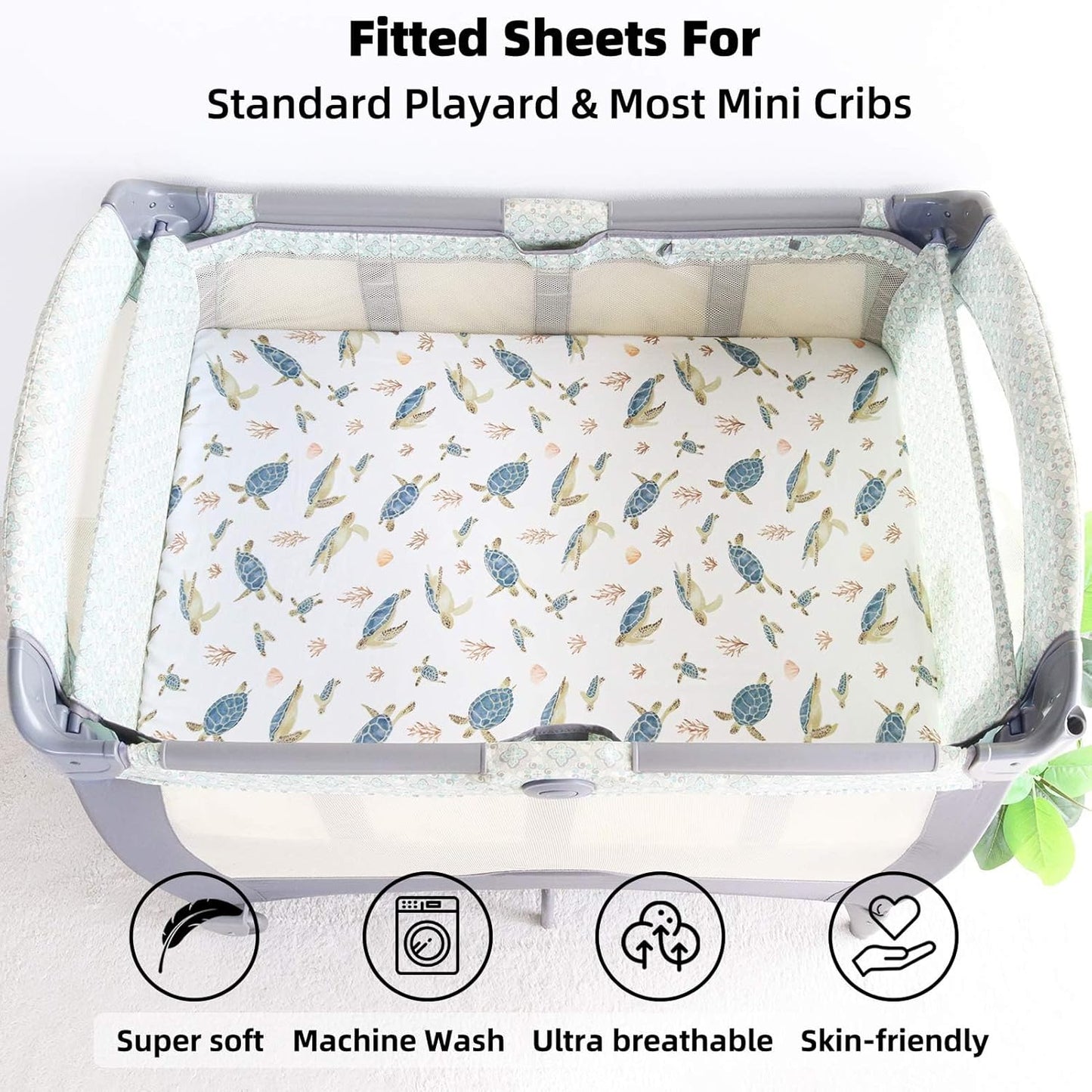 LifeTree Crib Sheets for Baby Unisex - Muslin Fitted Crib Sheets Toddler Bed Sheet, 70% Viscose from Bamboo and 30% Cotton, Fits Mini Crib & Pack and Play Playard, Bear, 26in x 38in