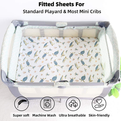 LifeTree Crib Sheets for Baby Unisex - Muslin Fitted Crib Sheets Toddler Bed Sheet, 70% Viscose from Bamboo and 30% Cotton, Fits Mini Crib & Pack and Play Playard, Bear, 26in x 38in