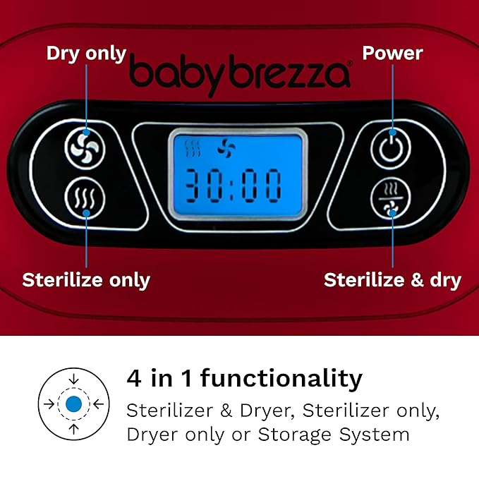 Baby Brezza Baby Bottle Sterilizer and Dryer Machine – Electric Steam Sterilization - Universal Fit - Pacifiers, Glass, Plastic, and Newborn Feeding Bottles, Red