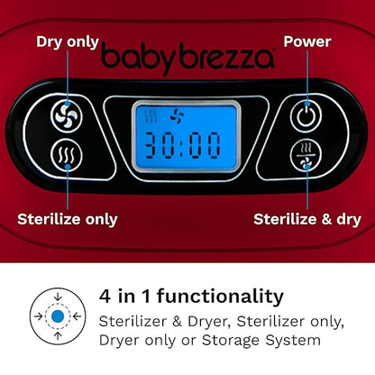 Baby Brezza Baby Bottle Sterilizer and Dryer Machine – Electric Steam Sterilization - Universal Fit - Pacifiers, Glass, Plastic, and Newborn Feeding Bottles, Red
