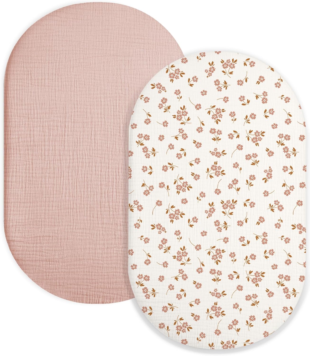 Muslin Bedside Bassinet Sheets 2 Pack, 33x20 Fitted Ultra Soft & Breathable Bedside Sleeper Sheets, Ideal for Baby Girl and Boy, Perfect for Newborns (Hopping Bunnies & Beige)