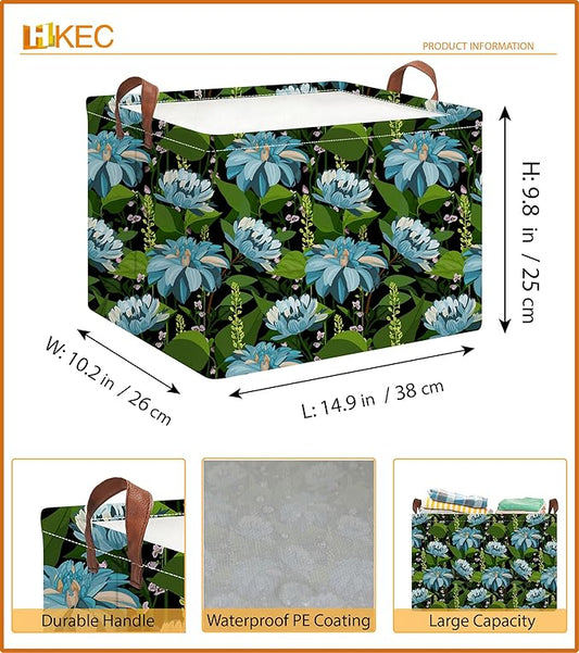 Rectangle Storage Basket with Handles,Collapsible Storage Bin,Books Box,Gift Basket(Blue Flower)