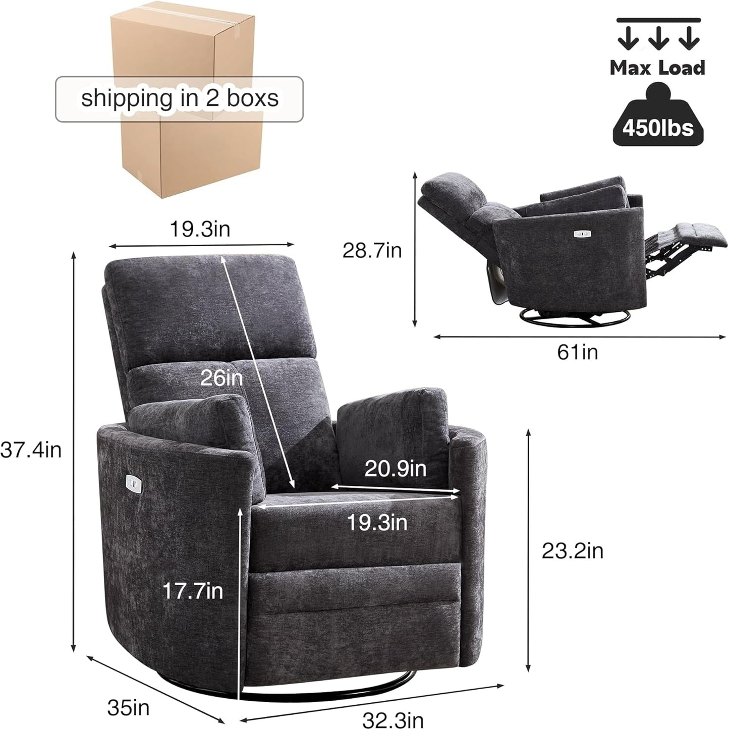 Power Recliner,Nursery Swivel Glider Rocking Chair with USB Port,Upholstered Adult Electric Recliner Rocking Chair with 2 Pillows for Living Room Bedroom (Beige Corduroy, Power-Driven)