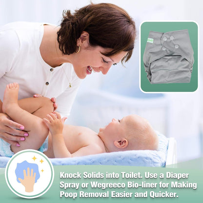 wegreeco Cloth Diapers 6 Pack with 6 Inserts & 1 Wet Bag, Washable Cloth Diapers for Babies, One Size Adjustable Reusable (Flower)