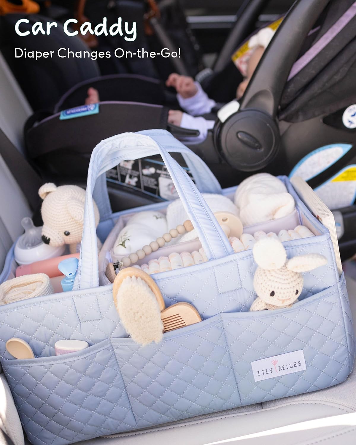 Lily Miles Baby Diaper Caddy Organizer, Quilted Nursery Storage Basket for Newborn Essentials and Diaper Changing Station, Gift for Baby Shower and Registry Must-Have (Willow Green)