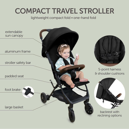 Lightweight Travel Stroller for Baby & Toddlers - Easy Fold & Compact Stroller with Canopy, Storage Basket, Multi-Position Recline & Convenient One-Hand Fold (Grey)