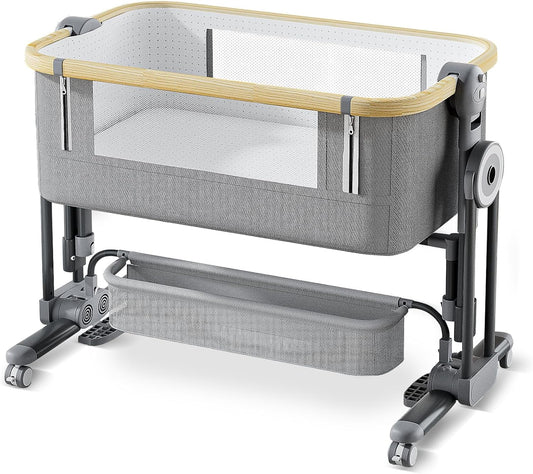 4 in 1Baby Bassinet,Bedside Bassinet for Baby, Rocking Bassinet with Comfy Mattress and Wheels, 7 Height Adjustable Easy Folding Portable Bedside Crib for Newborn