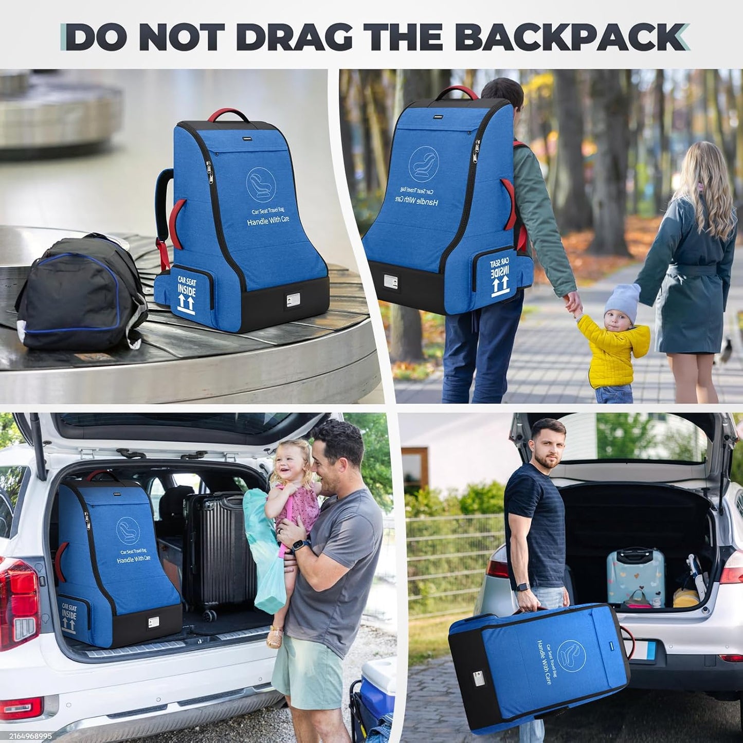 RAINSMORE Padded Car Seat Travel Bag for Airplane Heavy Duty Car Seat Backpack for Air Travel Baby Carseat Cover Bags for Airport Large Car Seats Carrier Fits Car Seats & Booster Seats, Black