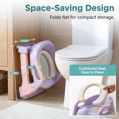 SereneLife 2-in-1 Potty Chair & Potty Training Seat with Step Stool Ladder - Height Adjustable Kids/Toddler Toilet Seat with Stable Anti-Slip Design, Cushioned Seat & Splash Guard For Boys Girls