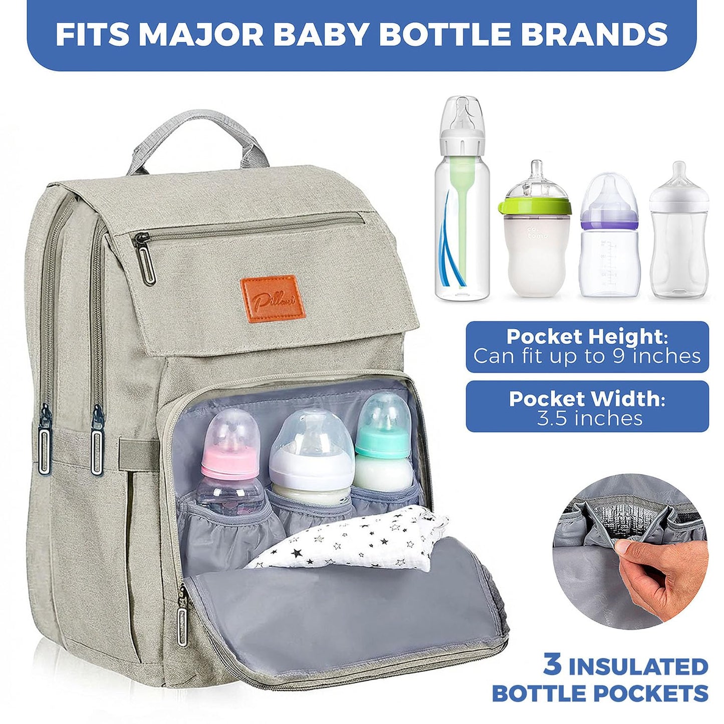 PILLANI Baby Diaper Bag Backpack - Large Waterproof Travel Diaper Bag for Boys & Girls, 16 Organizer Pockets with Changing Pad, Insulated Bottle Pockets & Stroller Straps, Baby Shower Gifts, Dinosaur