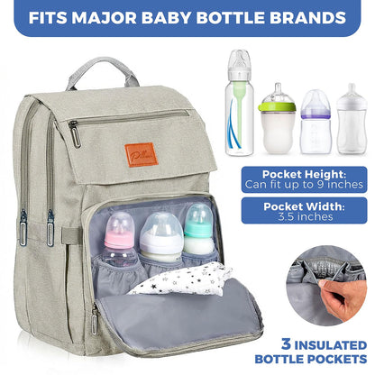 PILLANI Baby Diaper Bag Backpack - Large Waterproof Travel Diaper Bag for Boys & Girls, 16 Organizer Pockets with Changing Pad, Insulated Bottle Pockets & Stroller Straps, Baby Shower Gifts, Dinosaur