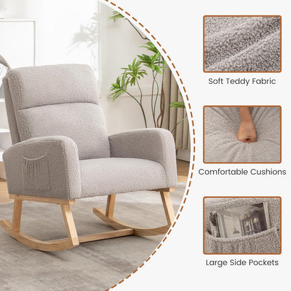 Rocking Chair Nursery - Glider Modern Accent Chairs Upholstered Nursing Rocker Padded Armchair for Indoor Living Room Bedroom Beige