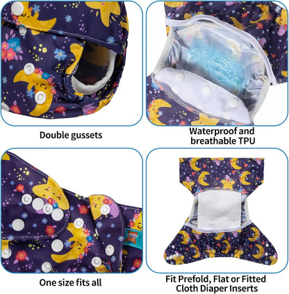 ALVABABY 6pcs Cloth Diaper Covers &1 Wet Dry Bag, Washable Reusable Cloth Nappy Shell for Prefold with Multi-Functional Bag, Flat or Fitted Diaper Inserts 6NKZ06