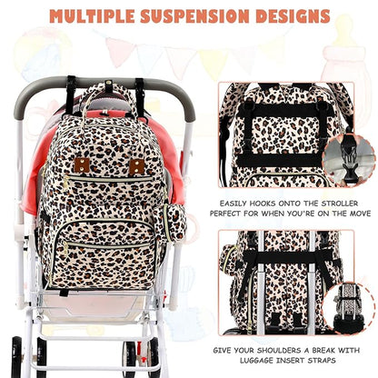 Tenot Baby Diaper Bag Backpack, Travel Diaper Bags for Baby Girl Boy Large Capacity Baby Bag Backpack for Women Leopard Print