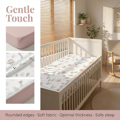 4 Pack Stretchy Bassinet Sheets 20" x 33" Fit for Baby Delight, BCOL, Jimglo, Angelbliss, Maxi-COSI & Most Regular Size Bedside Sleeper- Soft Breathable Fitted Bassinet Sheets - Light Pink & Star