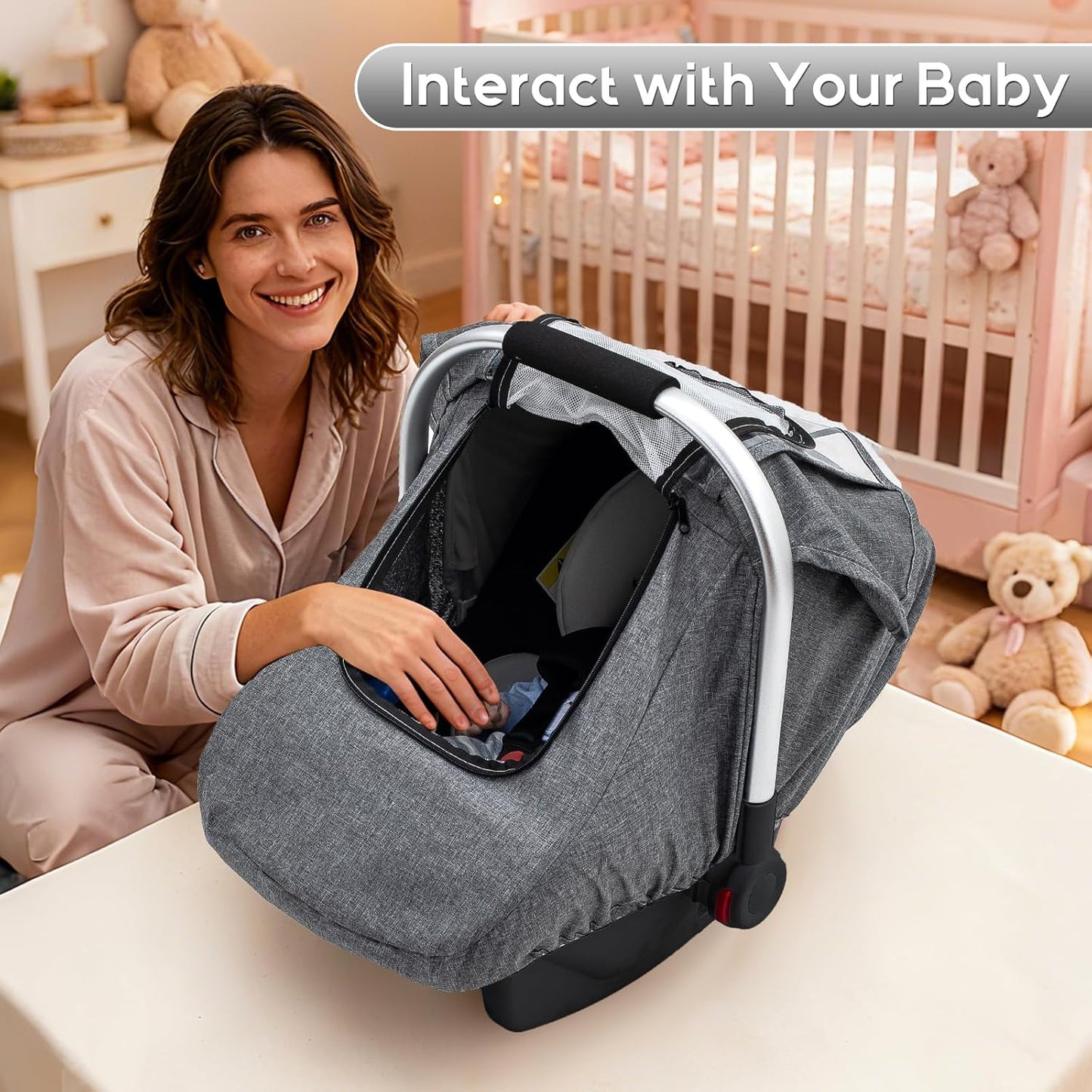 Baby Car Seat Cover, Waterproof Carseat Cover with EVA Transparent Window, Universal Car Seat Rain Cover with Storage Bag, Breathable Baby Carrier Cover for Cold Weather