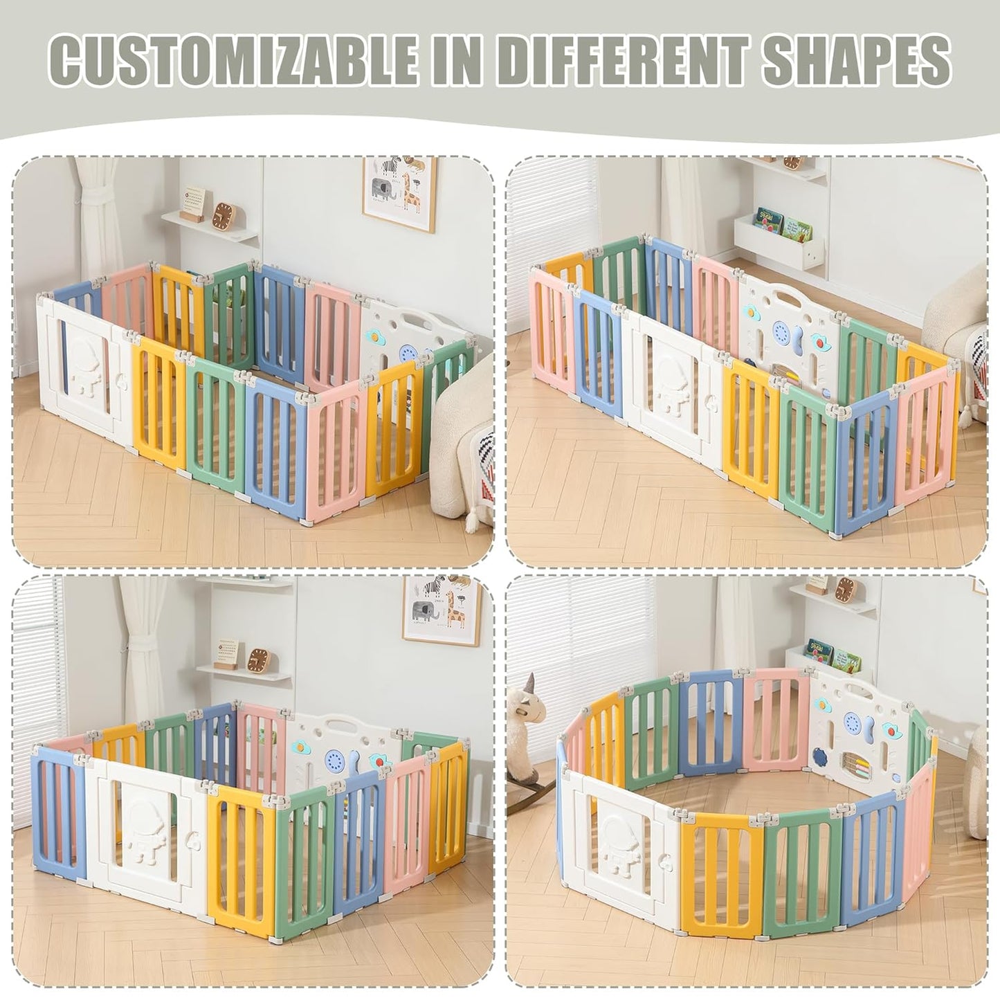 Bestgame Baby Play Pen, Foldable Play Pens for Babies and Toddlers, 14 Panels Extra Large Baby Playpen, Astronauts Portable Fence, Kids Gate Playpen Yard - Grey