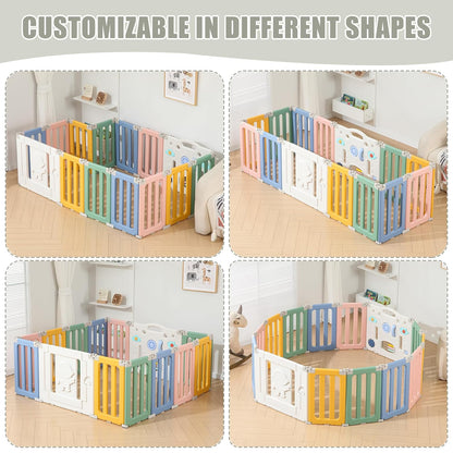 Bestgame Baby Play Pen, Foldable Play Pens for Babies and Toddlers, 14 Panels Extra Large Baby Playpen, Astronauts Portable Fence, Kids Gate Playpen Yard - Grey