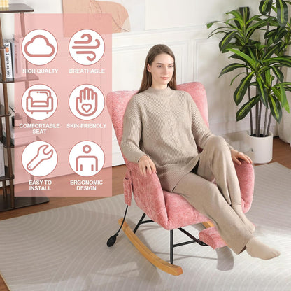 Rocking Chair Nursery with Airbag, Comfy Modern Nursery Rocking Reading Chair indoor with Footrest, Cozy Upholstered Glider Rocker Chairs for Living Room Bedroom Offices(Chenille, Dark Grey)