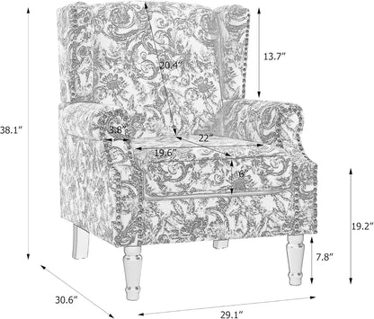 Swivel Rocker Recliner Chair, Manual Nursery Glider Recliner, Floral Fabric Wingback Accent Chair with Adjustable Backrest & Footrest for Small Spaces Living Room Bedroom (Plants Floral, Set of 1)