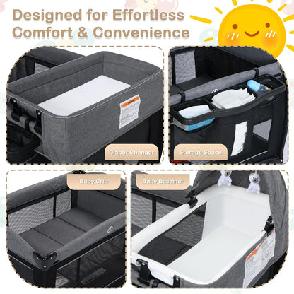 TODEFULL 4 in 1 Multifunctional Pack and Play, Foldable Baby Playards with Changing Table & Breathable Mesh, Baby Playpen for Babies and Toddlers, Black