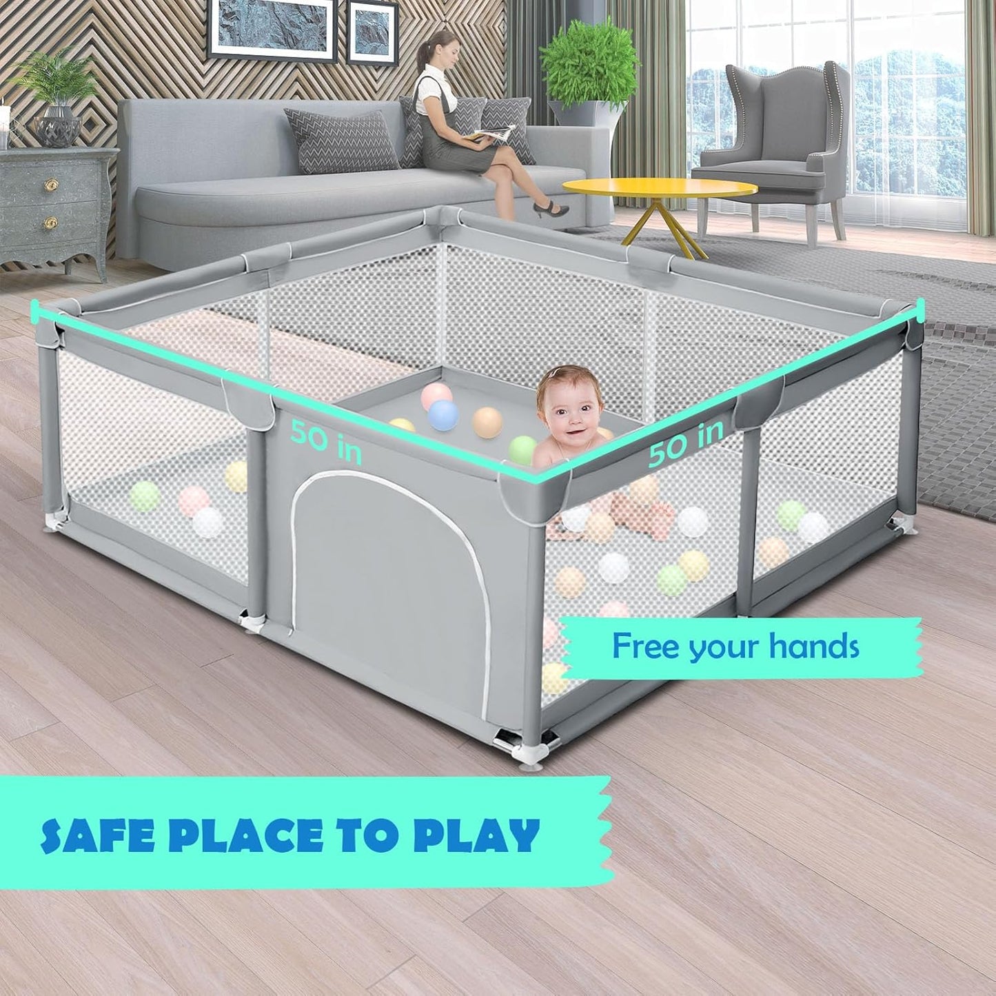 besuhot Large Baby Playpen 79x79 Inch, Playpens for Babies and Toddlers, Indoor & Outdoor Extra Large Kids Activity Center, Baby Play Yard with Zipper Gates.