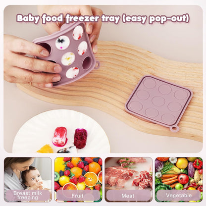Baby Fruit Food Feeder Breastmilk Popsicle Molds, Silicone Food Freezer Tray for Cooling Teething Relief, Baby Food Feeder for Safe Infant Self Feeding, Includes 3 Extra Food Pacifier