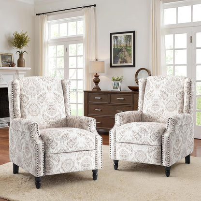 Swivel Rocker Recliner Chair, Manual Nursery Glider Recliner, Floral Fabric Wingback Accent Chair with Adjustable Backrest & Footrest for Small Spaces Living Room Bedroom (Plants Floral, Set of 1)