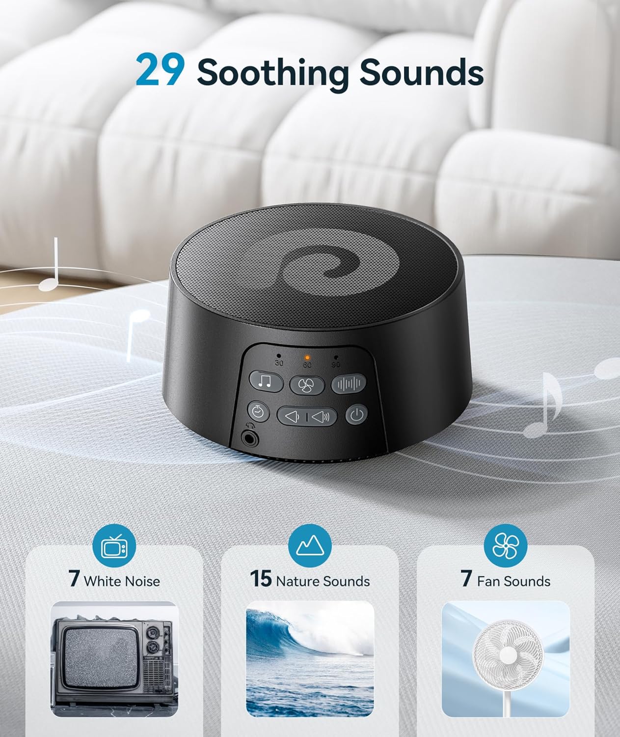 Dreamegg White Noise Machine, Sound Machine for Sleeping Baby, Kids, Adult (D3Pro-Black)