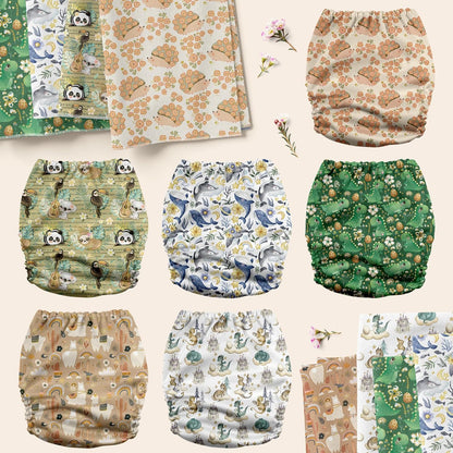 Mama Koala 3.0 Pocket Cloth Diapers for Babies with AWJ Lining, 6 Pack with 6 4-Layer Natural Cloth Diaper Inserts - Reusable and Washable Pocket Diapers(Hardworking Bees) - Colors A
