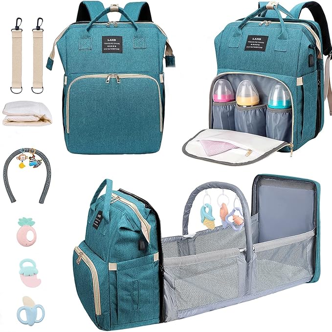 ANWTOTU Baby Diaper Bags with Changing Station,900D Oxford Waterproof Diaper Bag Backpack for Moms Dads with USB Charging Port,Large Capacity Baby Essentials(Ungrade-Green)