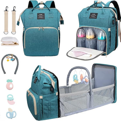 ANWTOTU Baby Diaper Bags with Changing Station,900D Oxford Waterproof Diaper Bag Backpack for Moms Dads with USB Charging Port,Large Capacity Baby Essentials(Ungrade-Green)