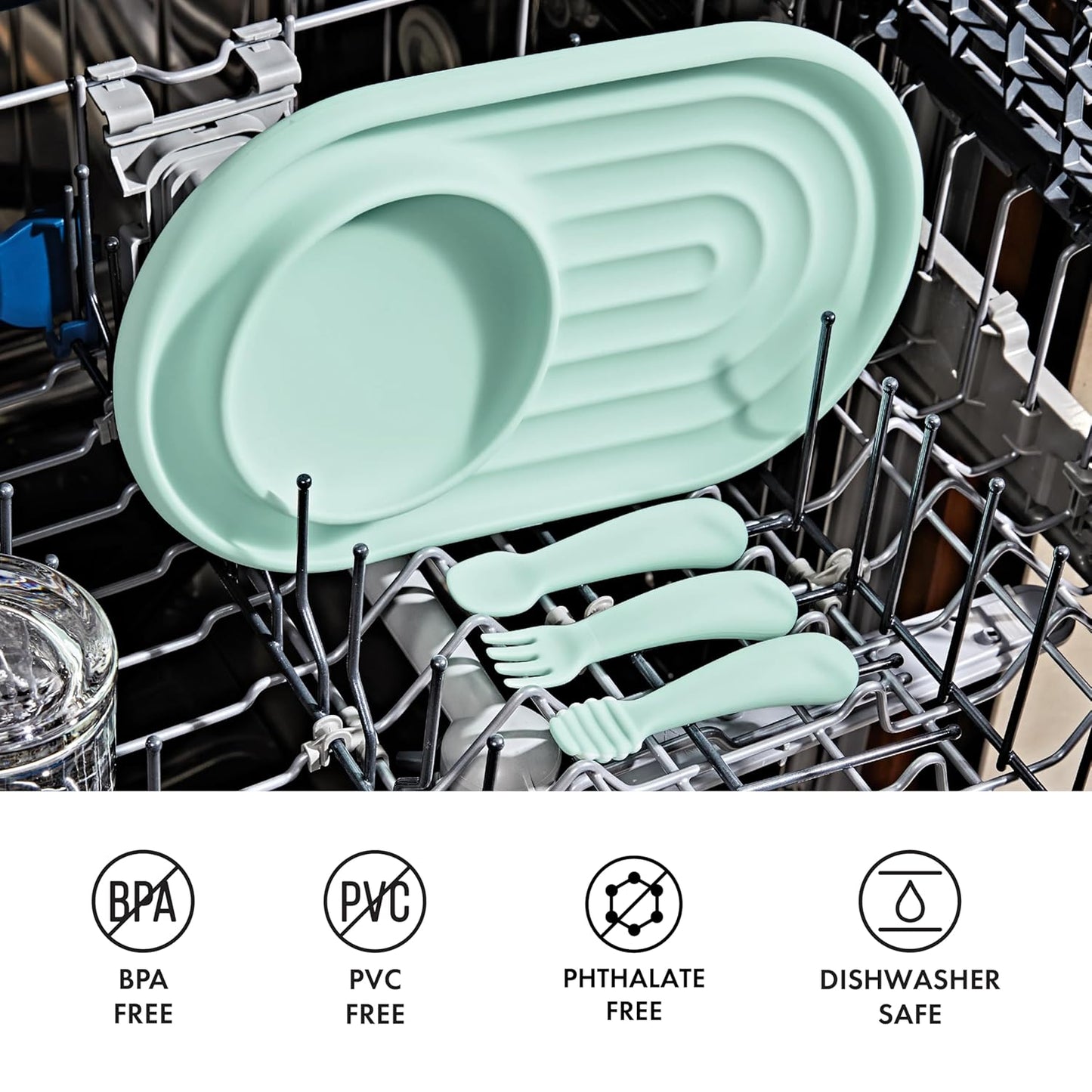 OXO Tot Textured Suction Plate & Spoons Set, Baby Led Weaning Supplies