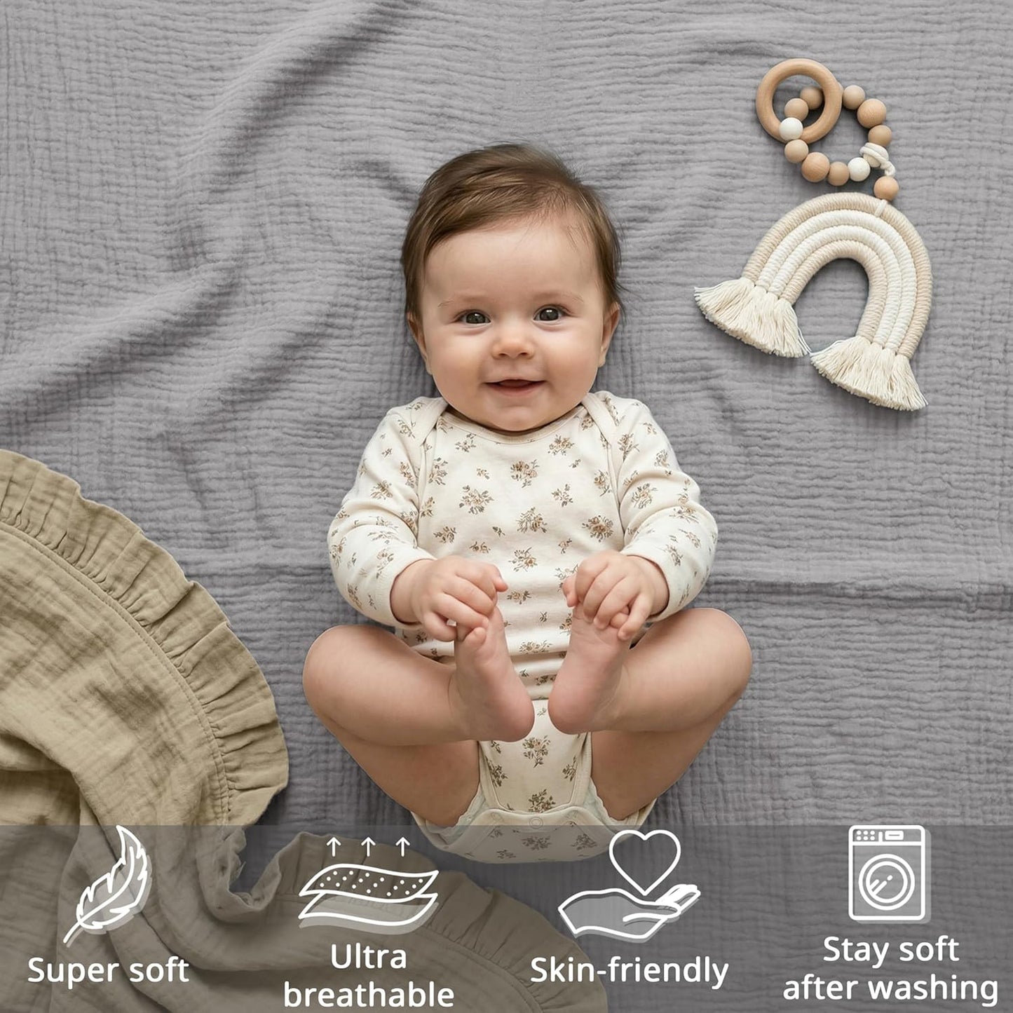 Muslin Bassinet Sheet Compatible with Maxi-COSI Iora & Iora Air Bedside Sleeper - 100% Cotton Rectangular Mattress Pad Cover (33"x20"), Breathable & Soft, Boho (1 Pack Blue)