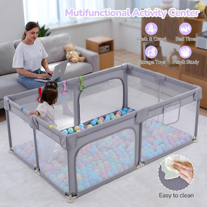 Dripex Baby Playpen, 47"x47" Small Playpen for Babies, Enhanced Safety Baby Play Yard for Indoor & Outdoor, Infant Play Pen with Soft Breathable Visible Mesh, Anti-Fall Design & Easy Setup, Grey