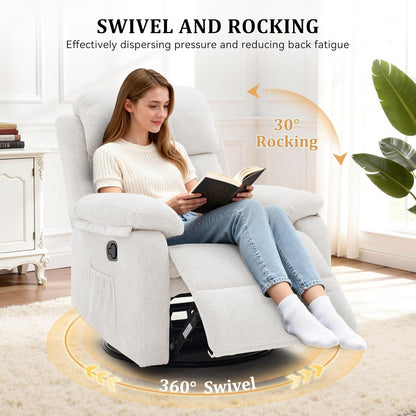 Korser Recliner Chair, 360 Swivel Rocker Chair for Adults, Small Rocking Recliner for Small Spaces, Upholstered Fabric Glider Recliner Nursery