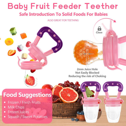 WAJIAYON Baby Fruit Feeder Pacifier | Infant Food Feeder Pacifier & Food Dispensing Spoon | Fresh Fruit Teethers for Babies | Silicone Feeder Baby,Mesh teethers for Babies Gifts for Boys and Girls