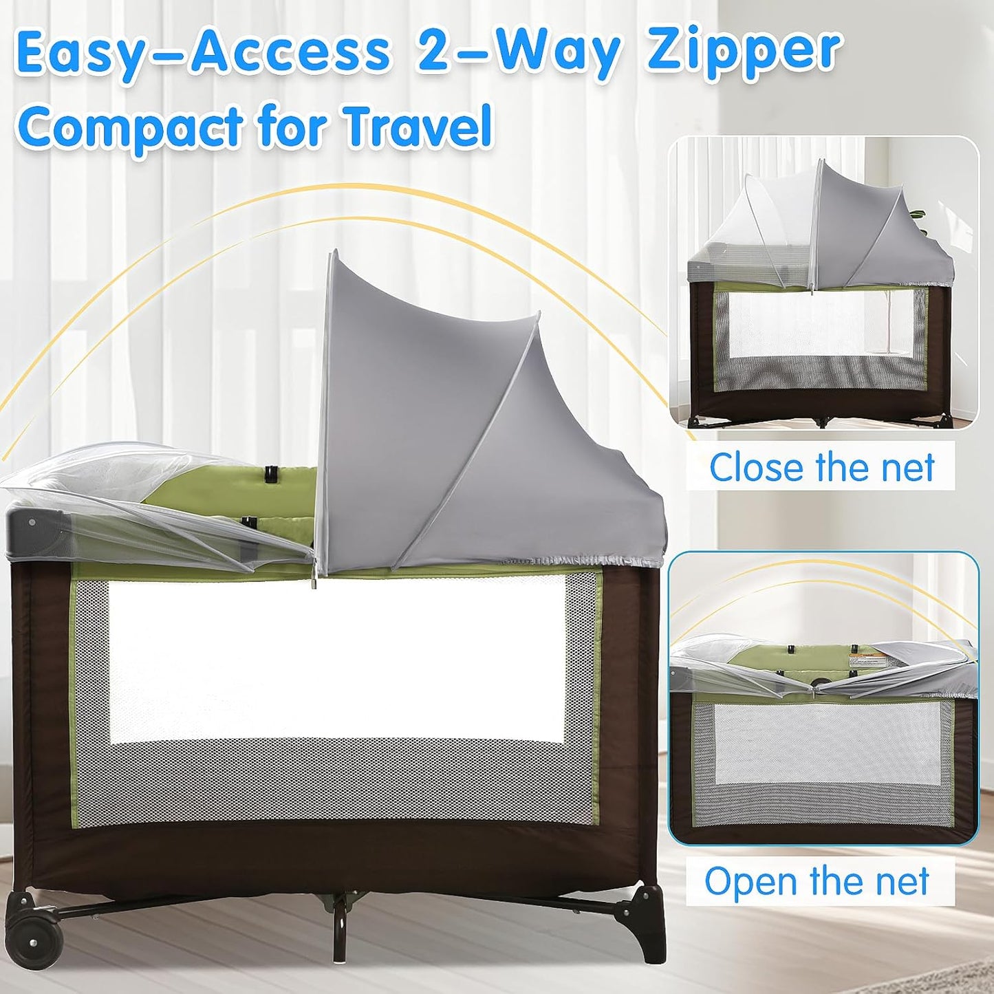 Bassinet Mosquito Net Cover - Half-Blackout Mosquito Net for Baby Crib & Bedside Sleeper, Breathable Crib net with 2-Way Zipper, Sun-Blocking Baby Mosquito Net Cover (Gray-Small)