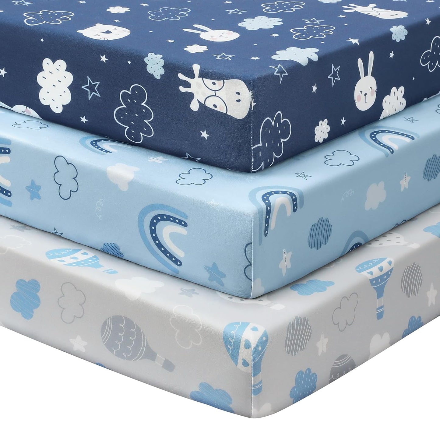 Baby Mini Crib Sheets Girl, Portable 38”x26” Pack and Play Sheets Fitted for Playard and Pack N Play Mattress, 3-Pack Soft Microfiber Pink Rainbow