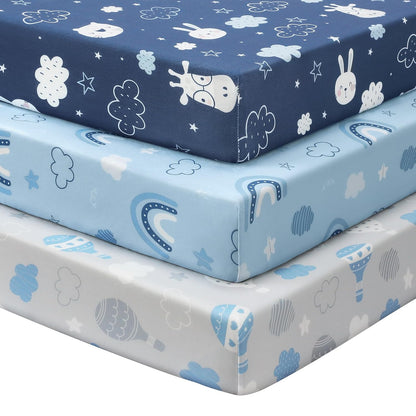 Baby Mini Crib Sheets Girl, Portable 38”x26” Pack and Play Sheets Fitted for Playard and Pack N Play Mattress, 3-Pack Soft Microfiber Pink Rainbow