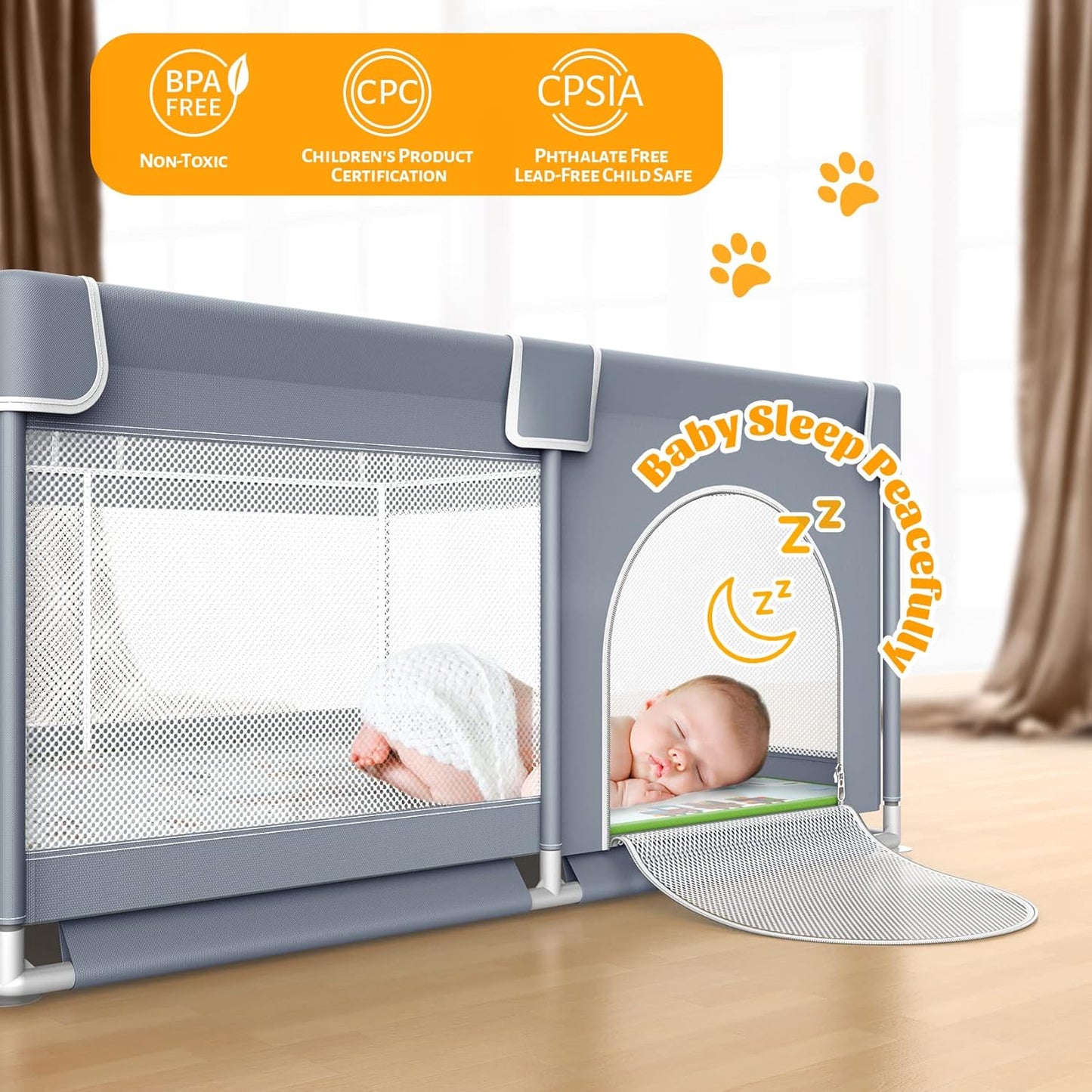 VANCLE Baby Playpen with Mat 50x50 Inch, Playpen for Babies and Toddlers, Playard for Kids Safety Play Yard Indoor & Outdoor Baby Fence Activity Center (50"x50", Gray)