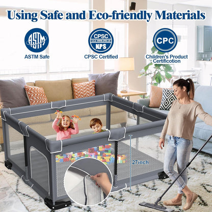 Jixrolyn Small Playpen for Babies and Toddlers, 36"x36", Soft Breathable Mesh, Anti-Slip Base, Mini Baby Play Yard with Pull-Up Ring