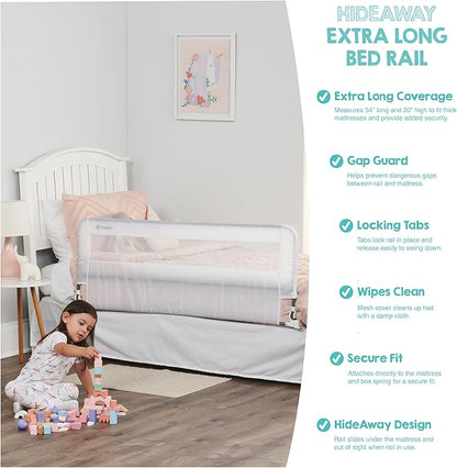 Regalo Safety 54” Extra Long Hideaway Bed Rail Guard for Toddlers, Toddler Bed Rail with Reinforced Anchor Safety System, 20” Tall Bed Safety Rail, Fits Twin, Full & Queen Beds